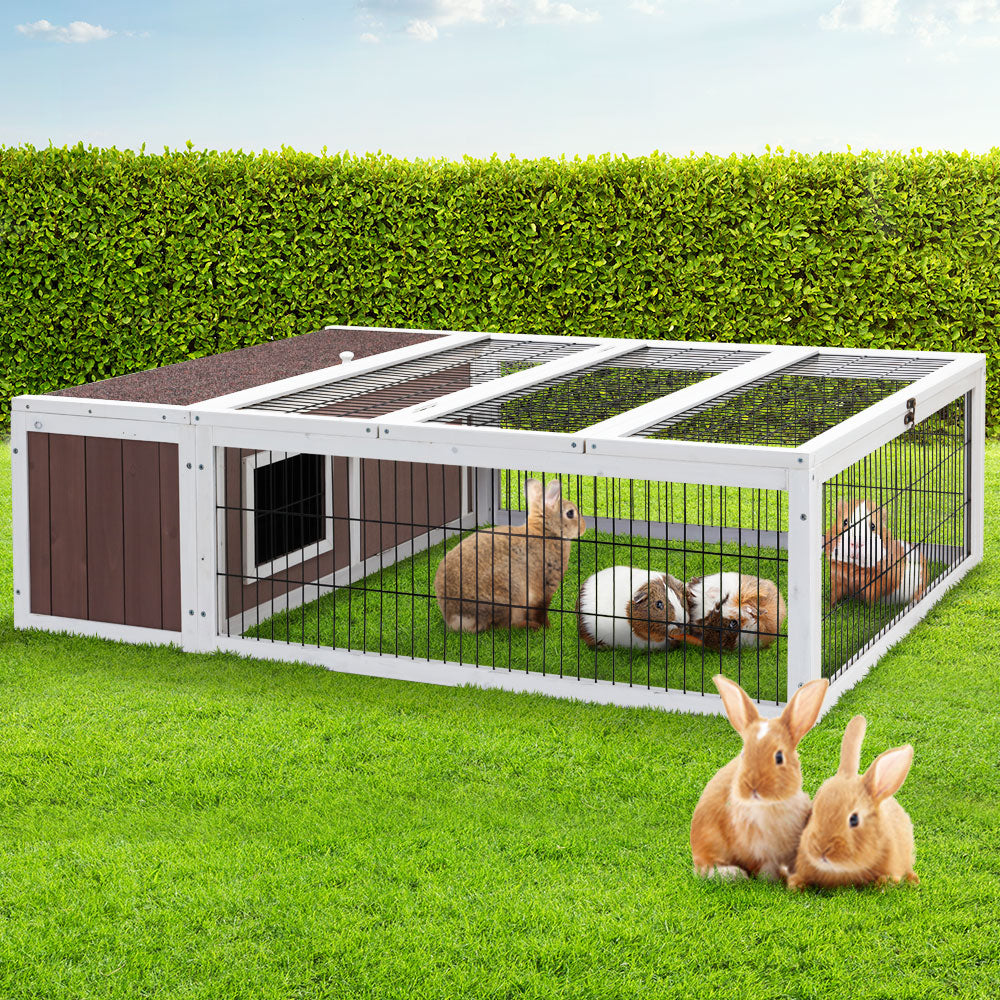 Wooden Rabbit Hutch Chicken Coop Run Cage Habitat House Outdoor Large - image8
