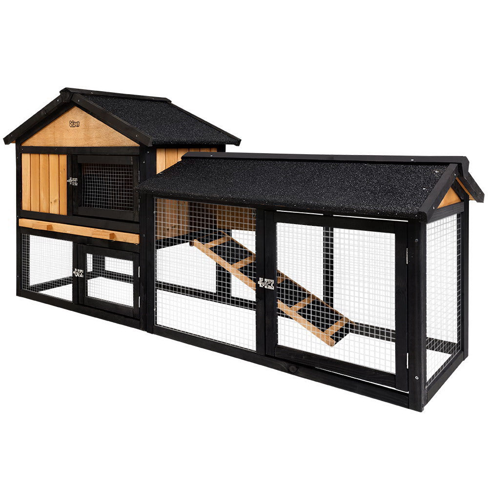 Rabbit Hutch Hutches Large Metal Run Wooden Cage Waterproof Outdoor Pet House Chicken Coop Guinea Pig Ferret Chinchilla Hamster 165cm x 52cm x 86cm - image1