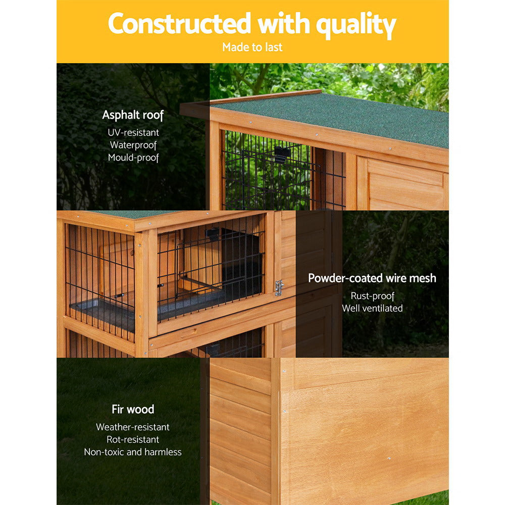 Rabbit Hutch Hutches Large Metal Run Wooden Cage Waterproof Outdoor Pet House Chicken Coop Guinea Pig Ferret Chinchilla Hamster 91.5cm x 46cm x 116.5cm - image3