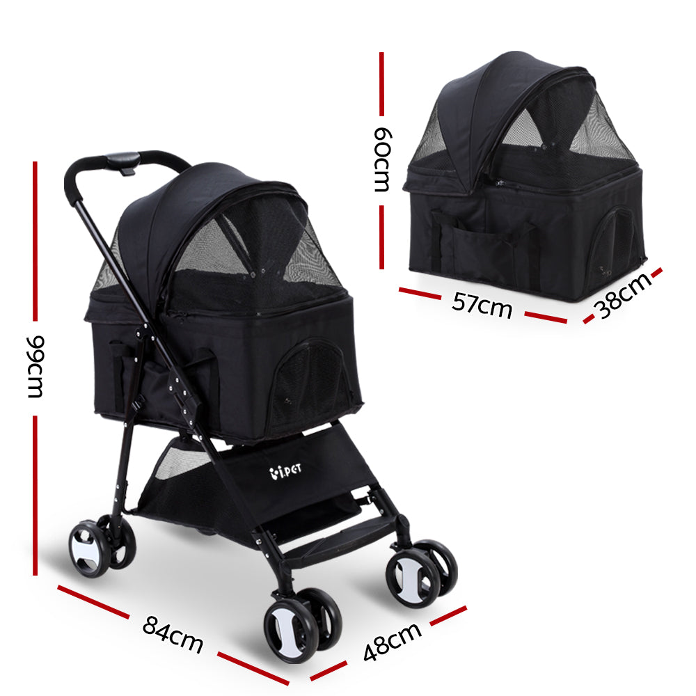 Pet Stroller Dog Carrier Foldable Pram 3 IN 1 Middle Size Black - image2
