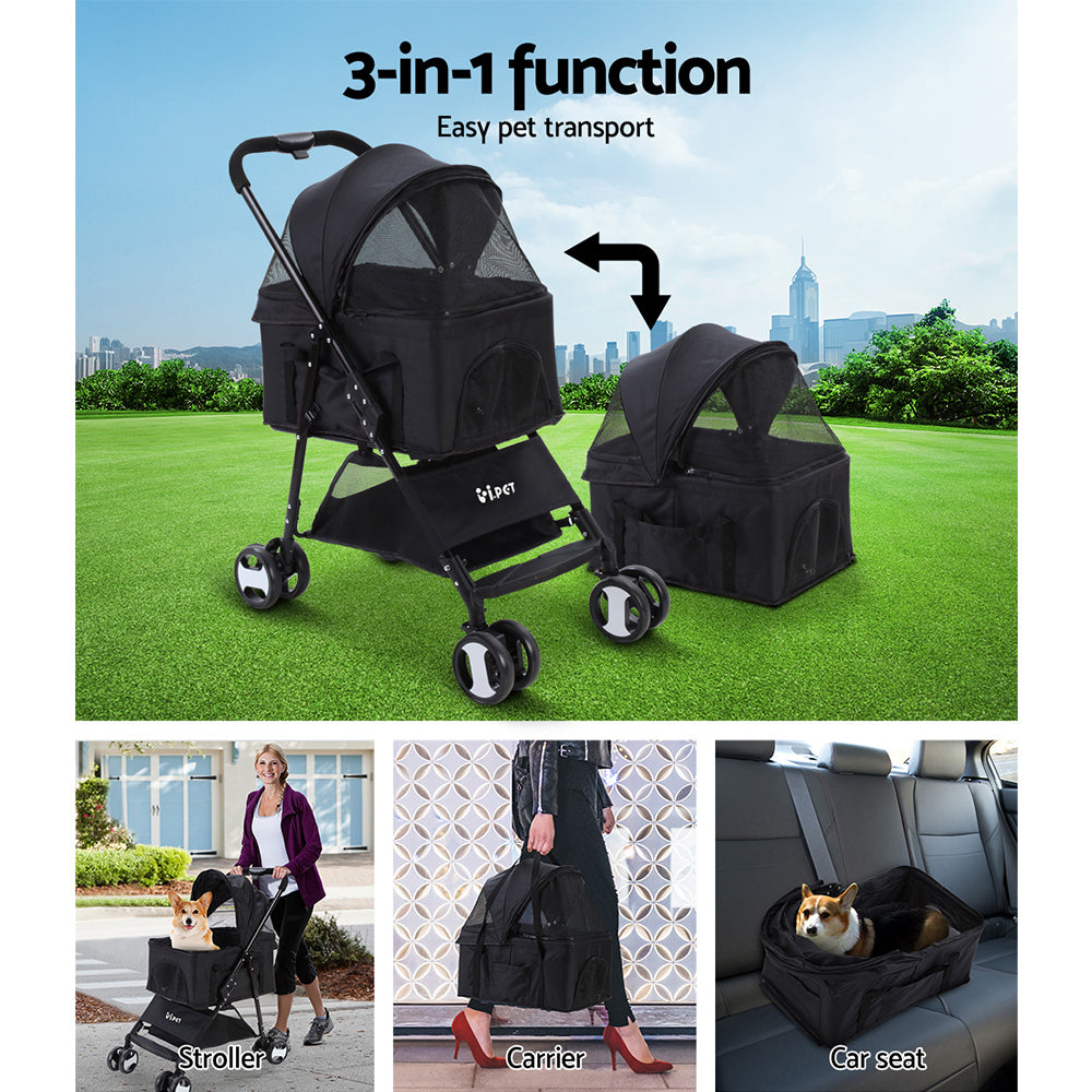 Pet Stroller Dog Carrier Foldable Pram 3 IN 1 Middle Size Black - image4