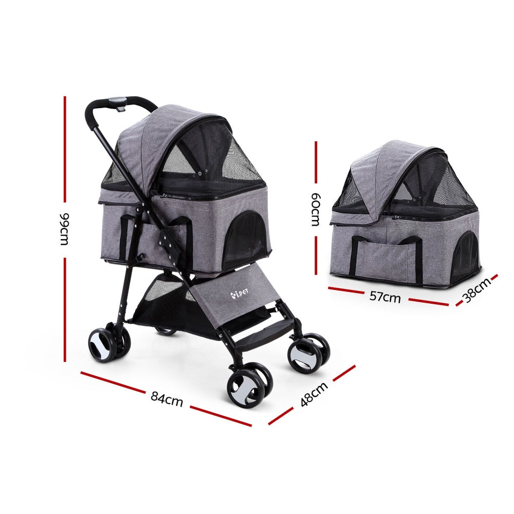 Pet Stroller Dog Carrier Foldable Pram 3 IN 1 Middle Size Grey - image2