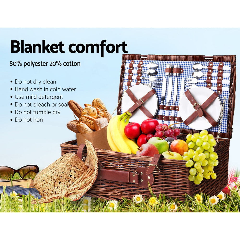 Alfresco 4 Person Picnic Basket Baskets Handle Outdoor Insulated Blanket - image6