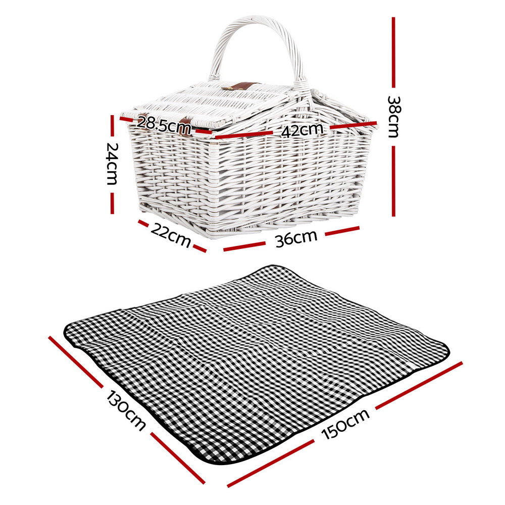 2 Person Picnic Basket Baskets White Deluxe Outdoor Corporate Blanket Park - image2