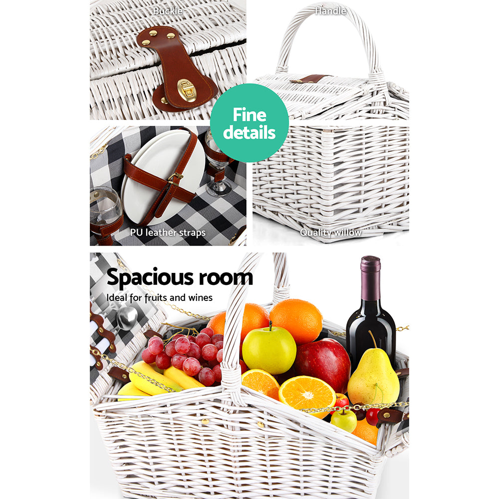 2 Person Picnic Basket Baskets White Deluxe Outdoor Corporate Blanket Park - image4