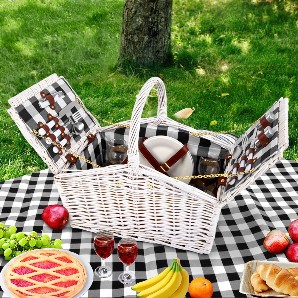2 Person Picnic Basket Baskets White Deluxe Outdoor Corporate Blanket Park - image7