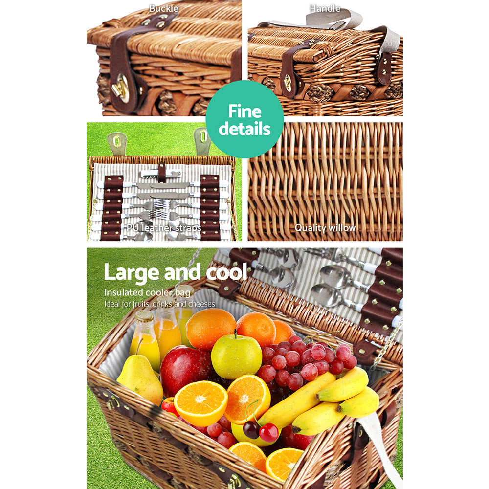 4 Person Picnic Basket Baskets Deluxe Outdoor Corporate Blanket Park - image4