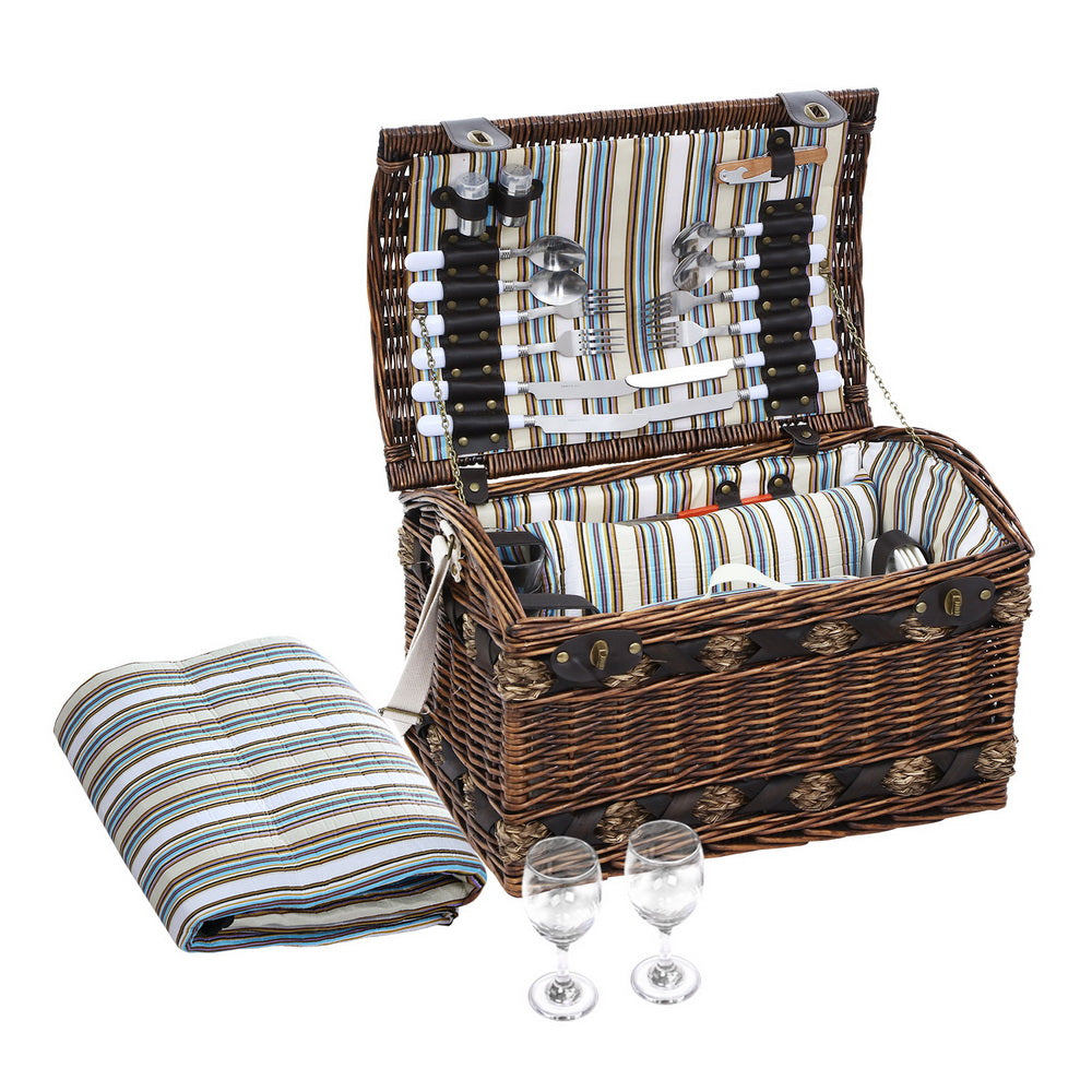 Alfresco 4 Person Wicker Picnic Basket Baskets Outdoor Insulated Gift Blanket - image1