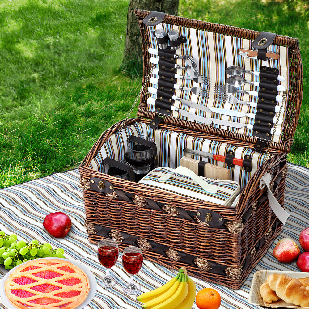 Alfresco 4 Person Wicker Picnic Basket Baskets Outdoor Insulated Gift Blanket - image7