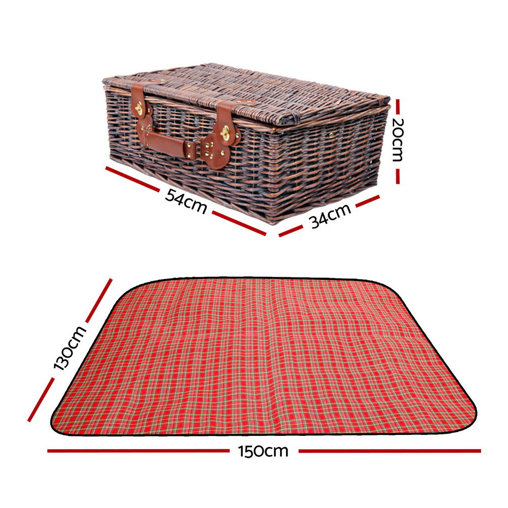 4 Person Picnic Basket Baskets Red Handle Outdoor Corporate Blanket Park - image2