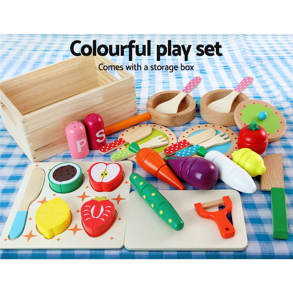 Keezi Kids Pretend Play Food Kitchen Wooden Toys Childrens Cooking Utensils Food - image4