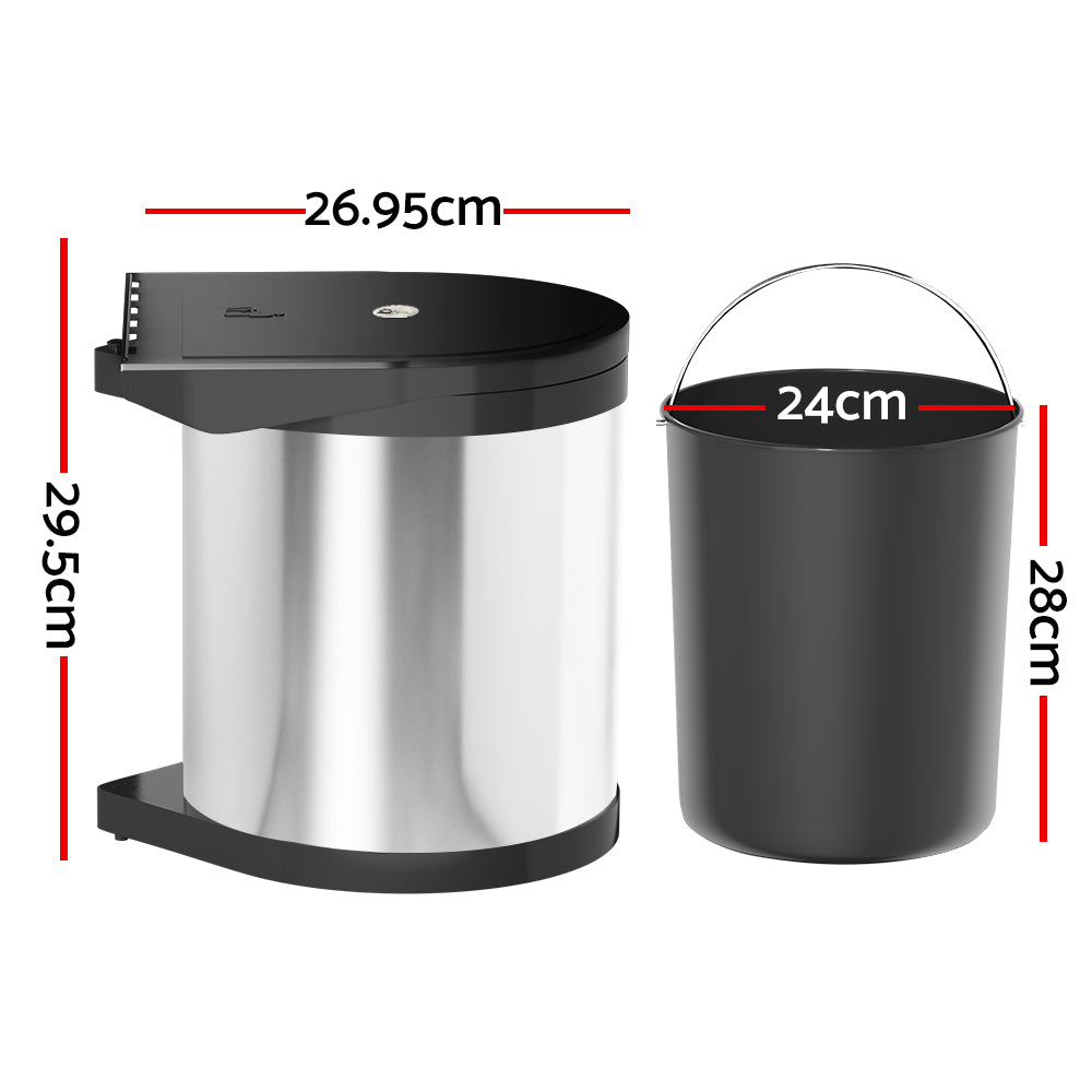 Kitchen Swing Out Pull Out Bin Stainless Steel Garbage Rubbish Can 12L - image2