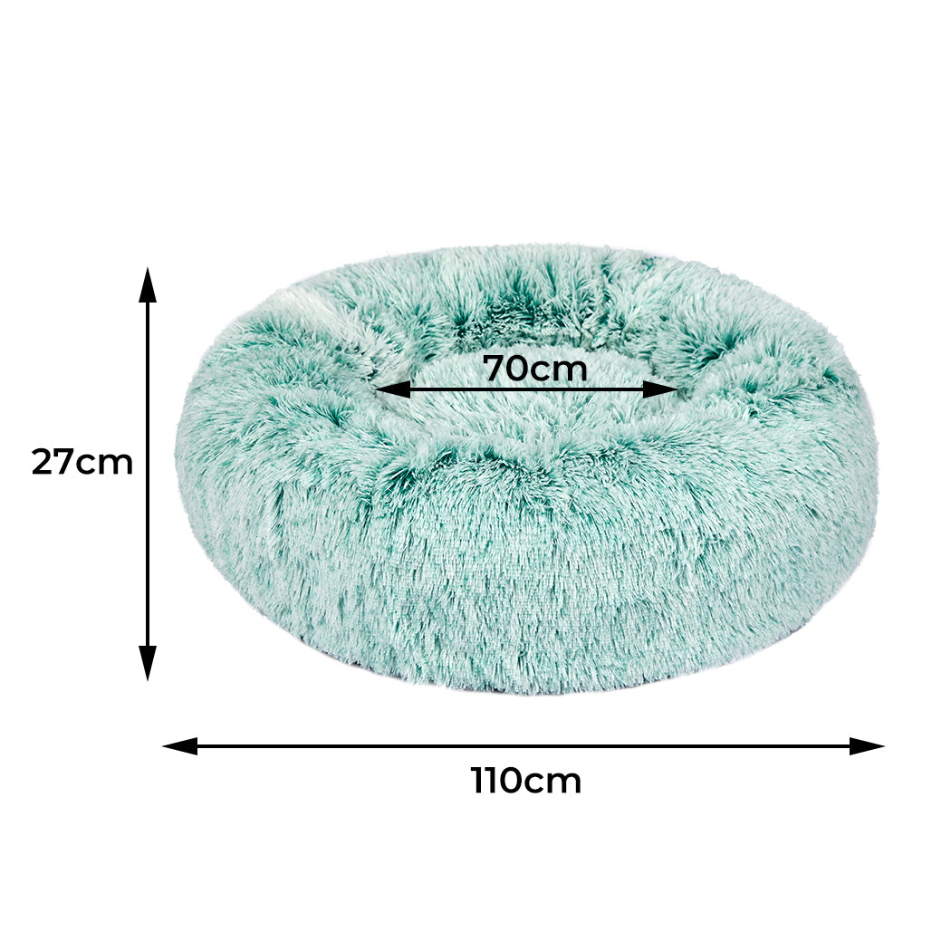 Pet Bed Cat Dog Donut Nest Calming Mat Soft Plush Kennel Teal XL - image3