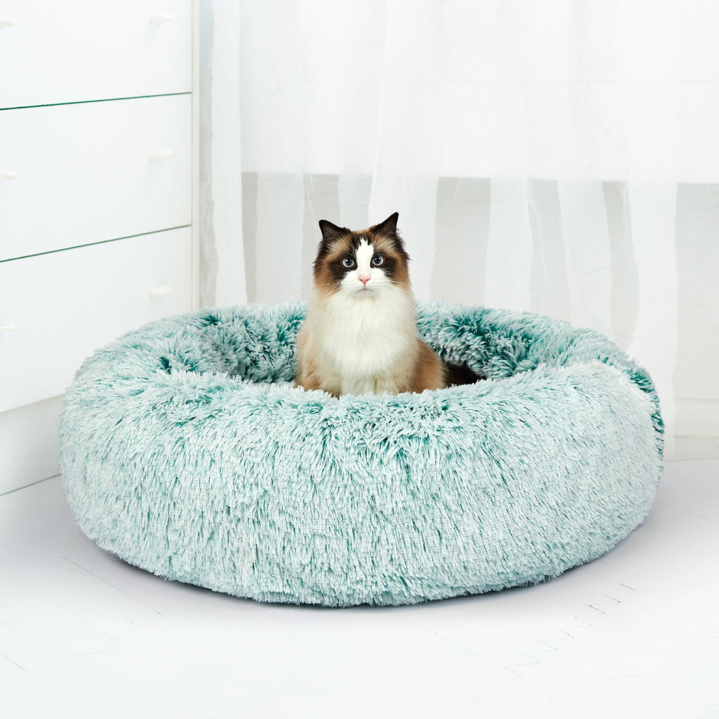 Pet Bed Cat Dog Donut Nest Calming Mat Soft Plush Kennel Teal XL - image8