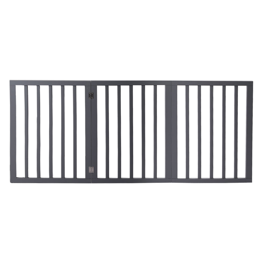 Wooden Pet Gate Dog Fence Retractable Barrier Portable Door 3 Panel Grey - image2