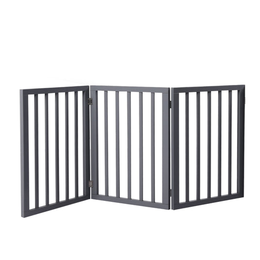 Wooden Pet Gate Dog Fence Retractable Barrier Portable Door 3 Panel Grey - image1