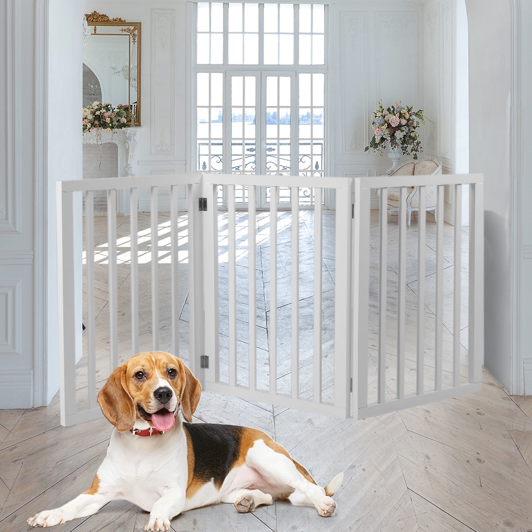 Wooden Pet Gate Dog Fence Retractable Barrier Portable Door 3 Panel White - image7