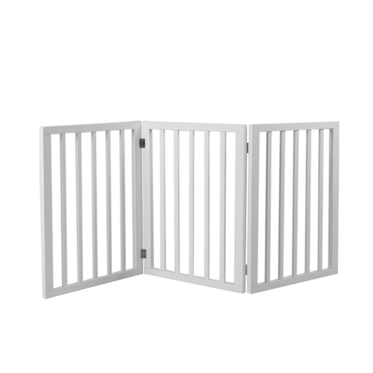 Wooden Pet Gate Dog Fence Retractable Barrier Portable Door 3 Panel White - image1