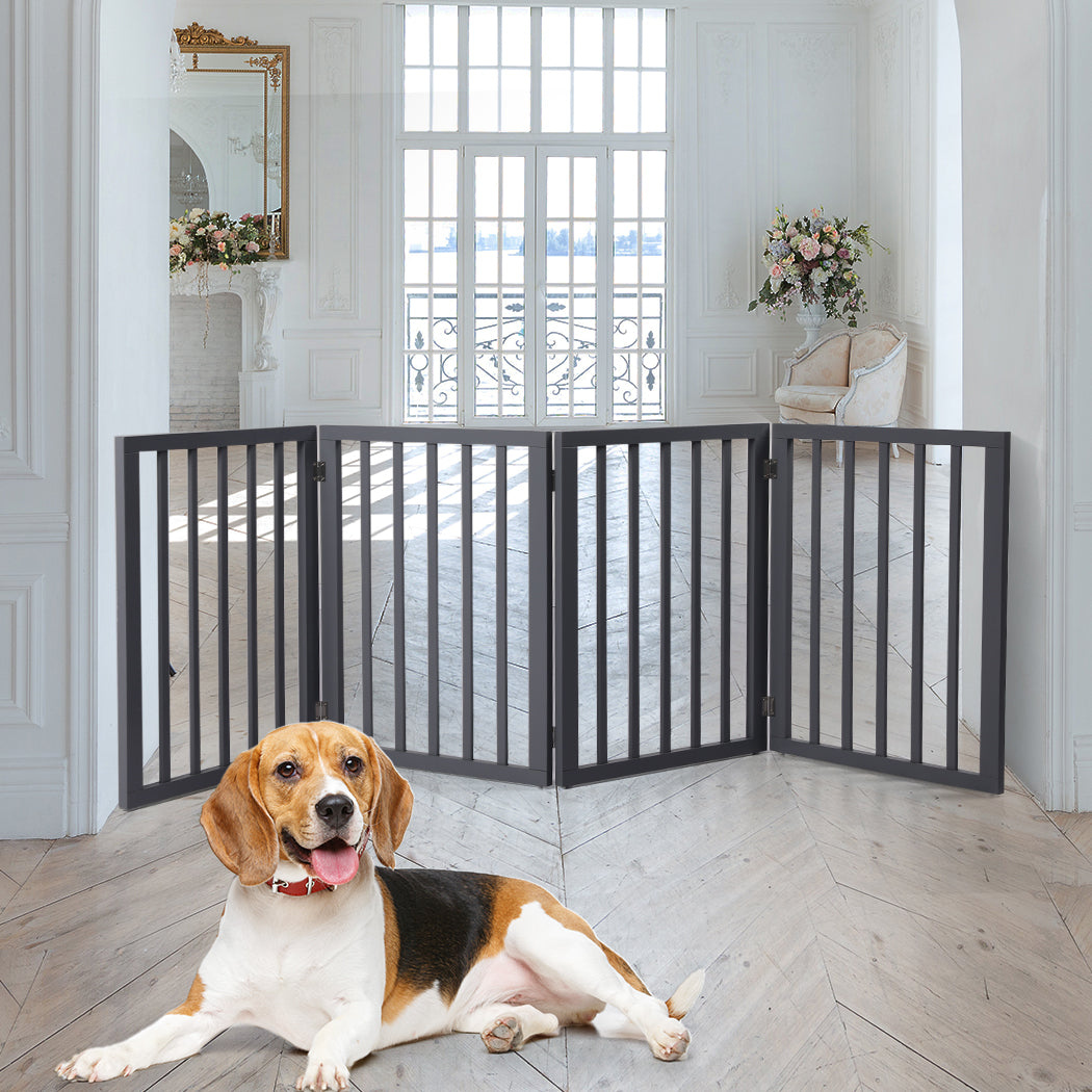 Wooden Pet Gate Dog Fence Retractable Barrier Portable Door 4 Panel Grey - image7