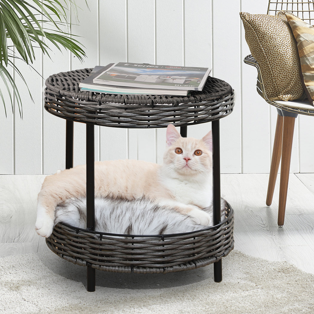 Rattan Pet Bed Elevated Raised Cat Dog House Wicker Basket Kennel Table - image7