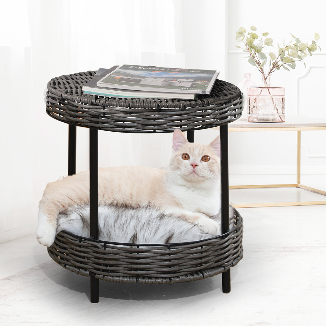 Rattan Pet Bed Elevated Raised Cat Dog House Wicker Basket Kennel Table - image8