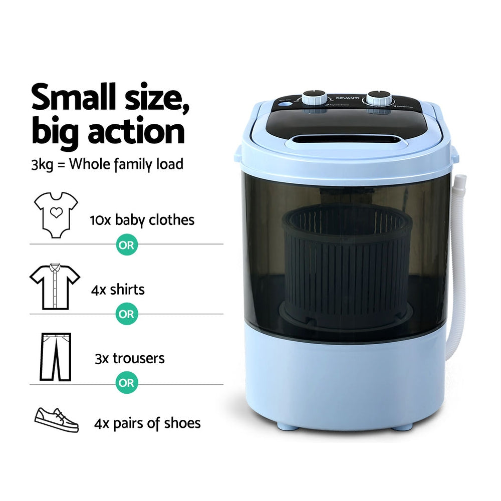 3KG Mini Portable Washing Machine Shoes Wash Top Load Spin Camp Caravan - image5