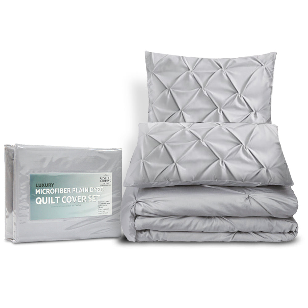 Giselle Bedding Pinch Pleat Diamond Duvet Doona Queen Quilt Cover Set Case Grey - image4