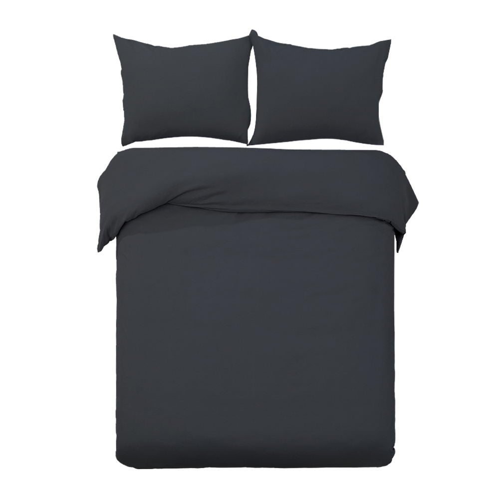 Cotton Quilt Cover Set Queen Bed Duvet Doona Cover Hotel Black - image1