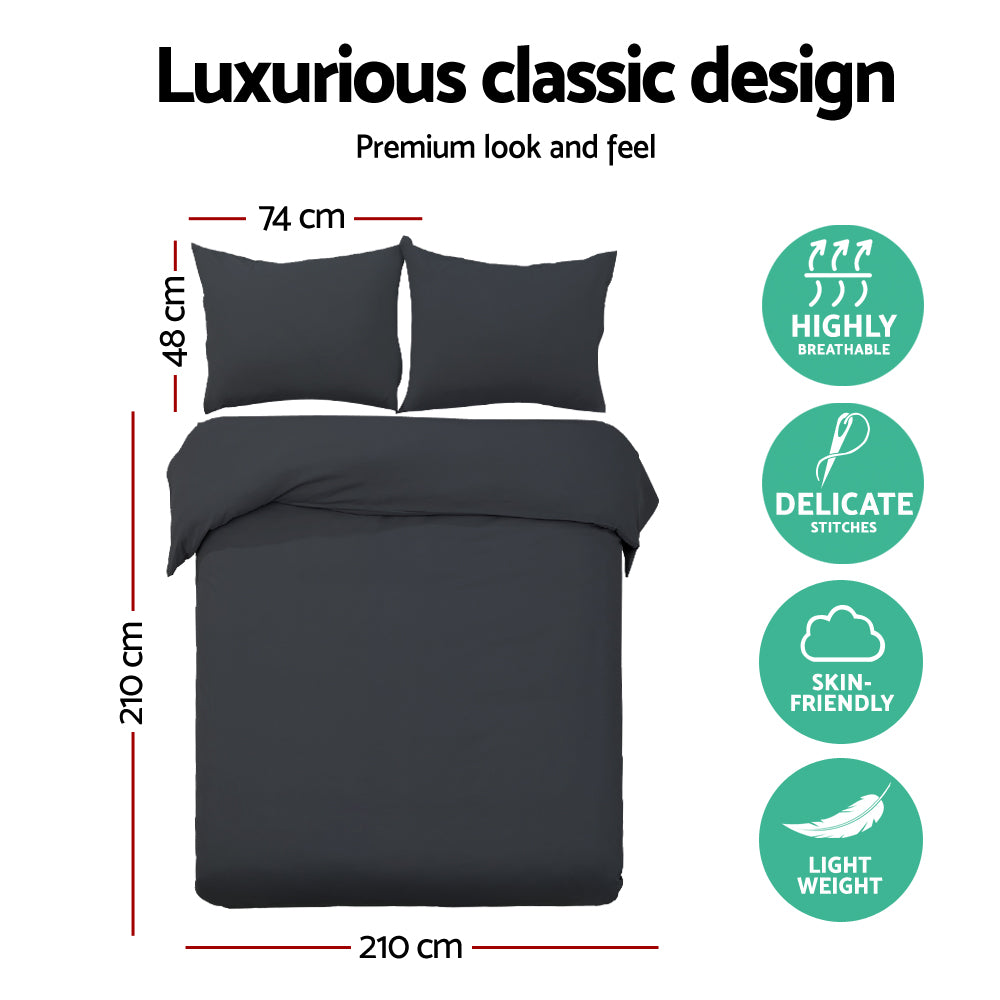 Cotton Quilt Cover Set Queen Bed Duvet Doona Cover Hotel Black - image2