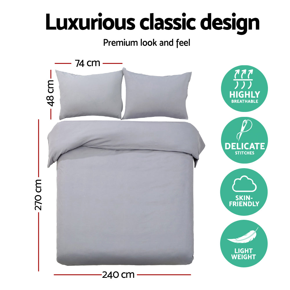 Giselle Bedding Luxury Classic Duvet Doona Quilt Cover Set Hotel Super King Grey - image2