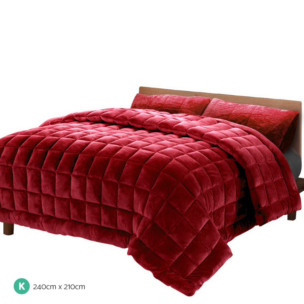 Bedding Faux Mink Quilt Comforter Winter Throw Blanket Burgundy King - image2