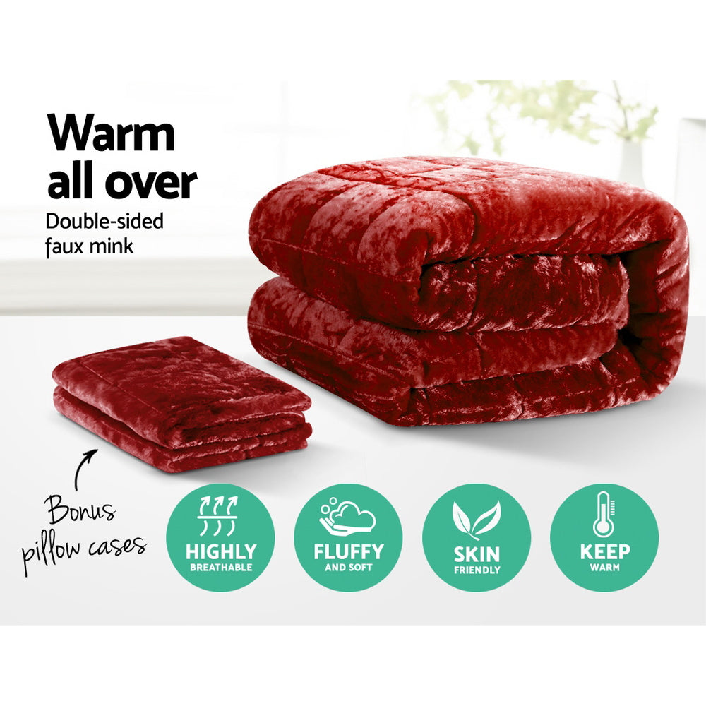 Bedding Faux Mink Quilt Comforter Winter Throw Blanket Burgundy King - image3