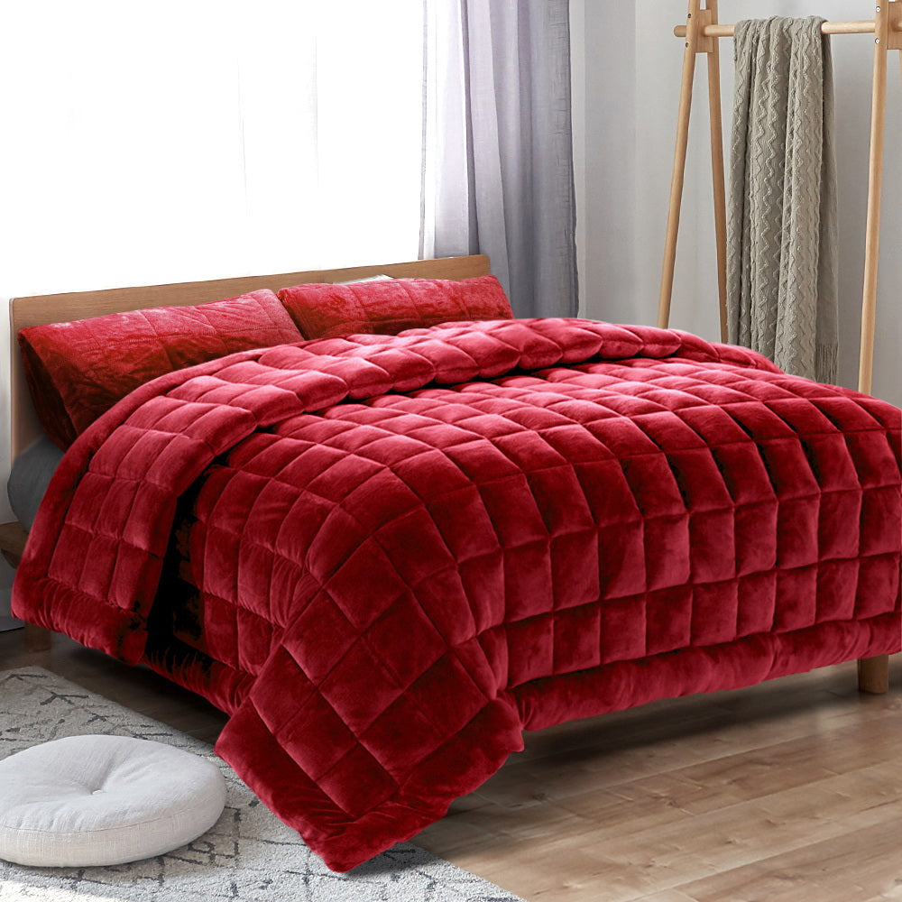 Bedding Faux Mink Quilt Comforter Fleece Throw Blanket Doona Burgundy Super King - image7