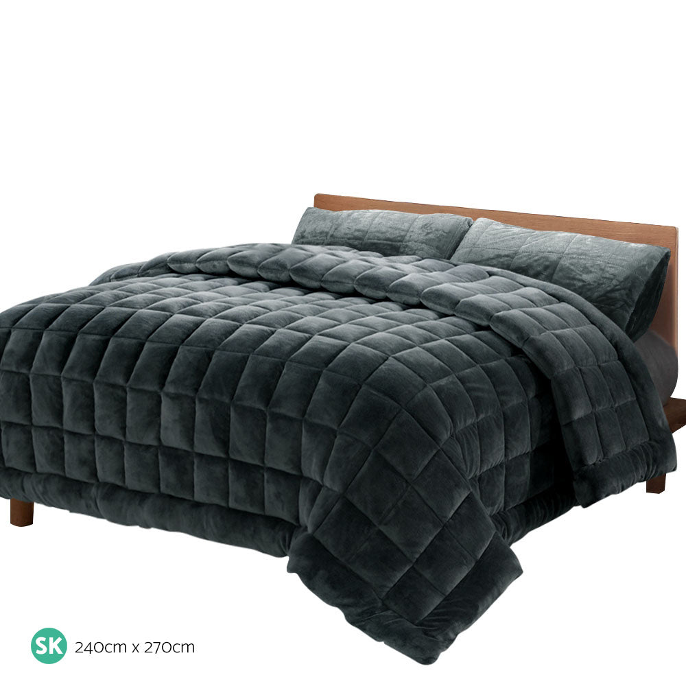 Bedding Faux Mink Quilt Comforter Fleece Throw Blanket Doona Charcoal Super King - image2