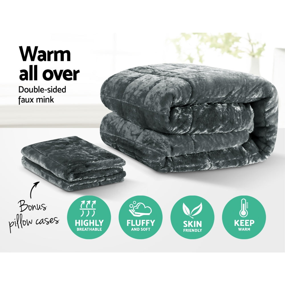 Bedding Faux Mink Quilt Comforter Fleece Throw Blanket Doona Charcoal Super King - image3