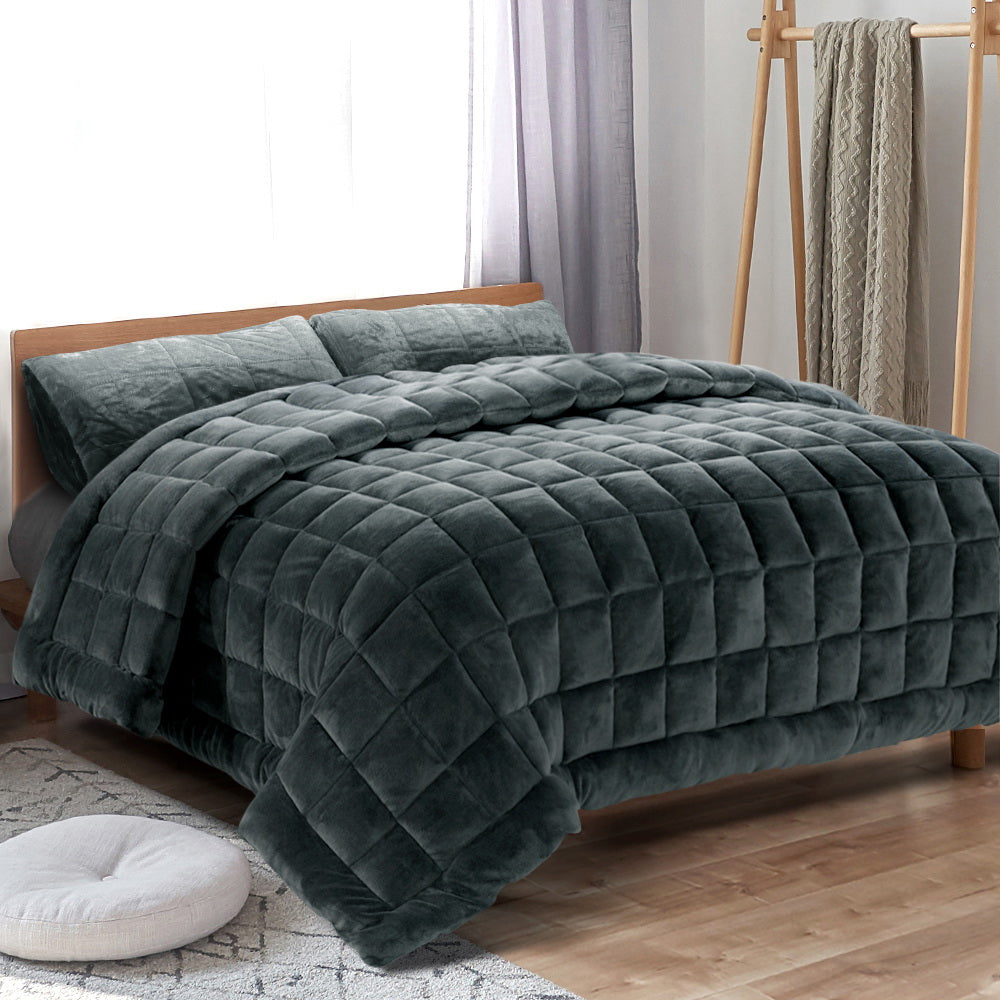 Bedding Faux Mink Quilt Comforter Fleece Throw Blanket Doona Charcoal Super King - image7