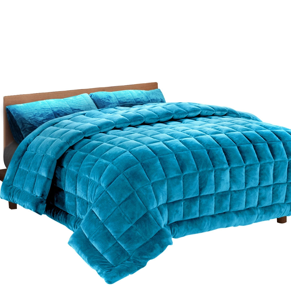 Bedding Faux Mink Quilt Comforter Winter Weighted Throw Blanket Teal King - image1