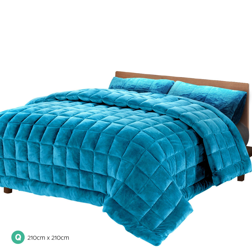 Bedding Faux Mink Quilt Comforter Duvet Doona Winter Throw Blanket Teal Queen - image2