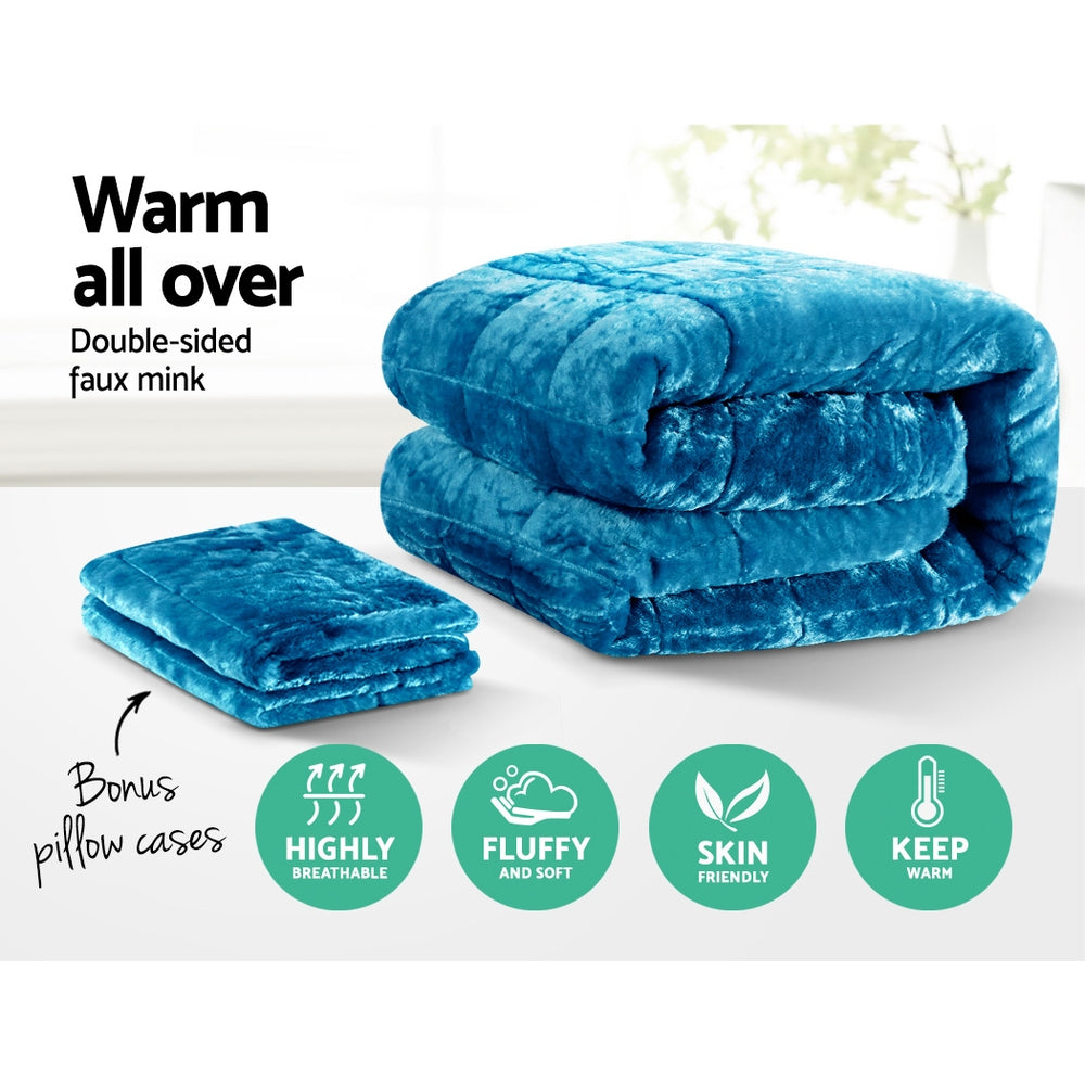 Bedding Faux Mink Quilt Comforter Duvet Doona Winter Throw Blanket Teal Queen - image3