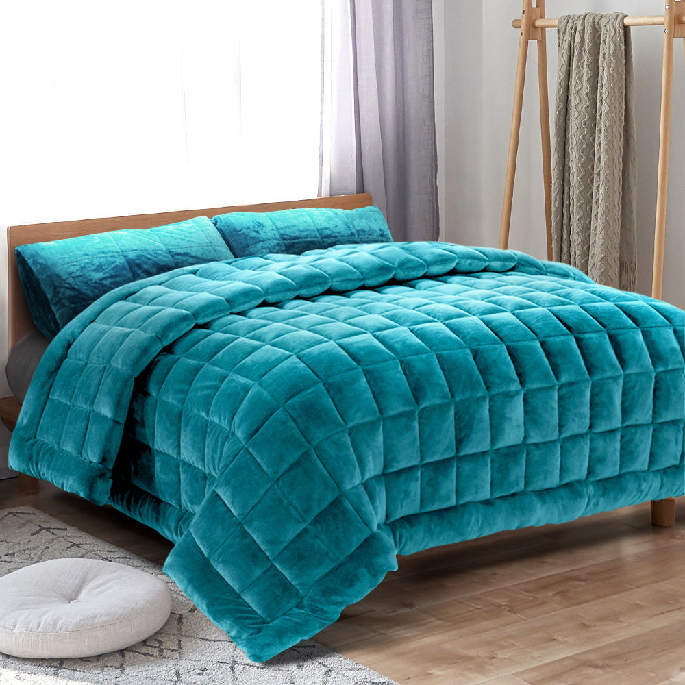 Bedding Faux Mink Quilt Comforter Duvet Doona Winter Throw Blanket Teal Queen - image7