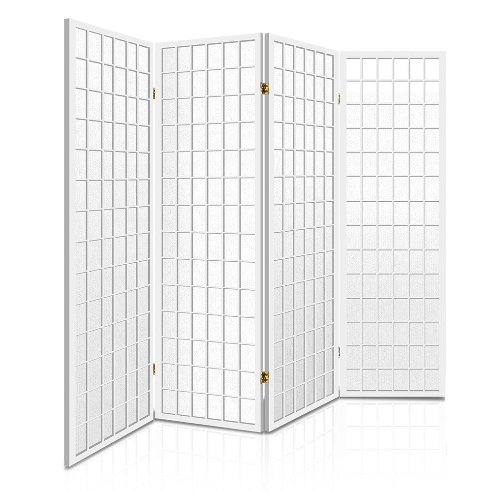 4 Panel Wooden Room Divider - White - image1