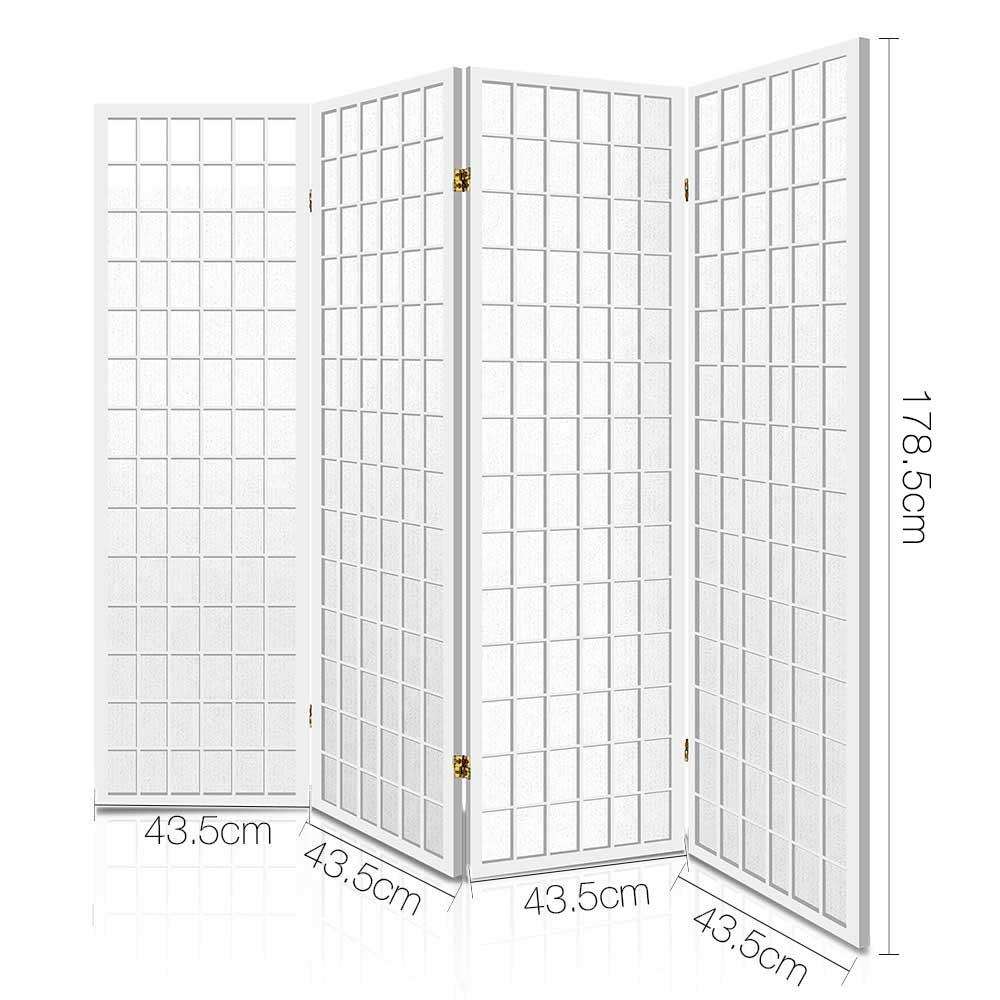 4 Panel Wooden Room Divider - White - image2