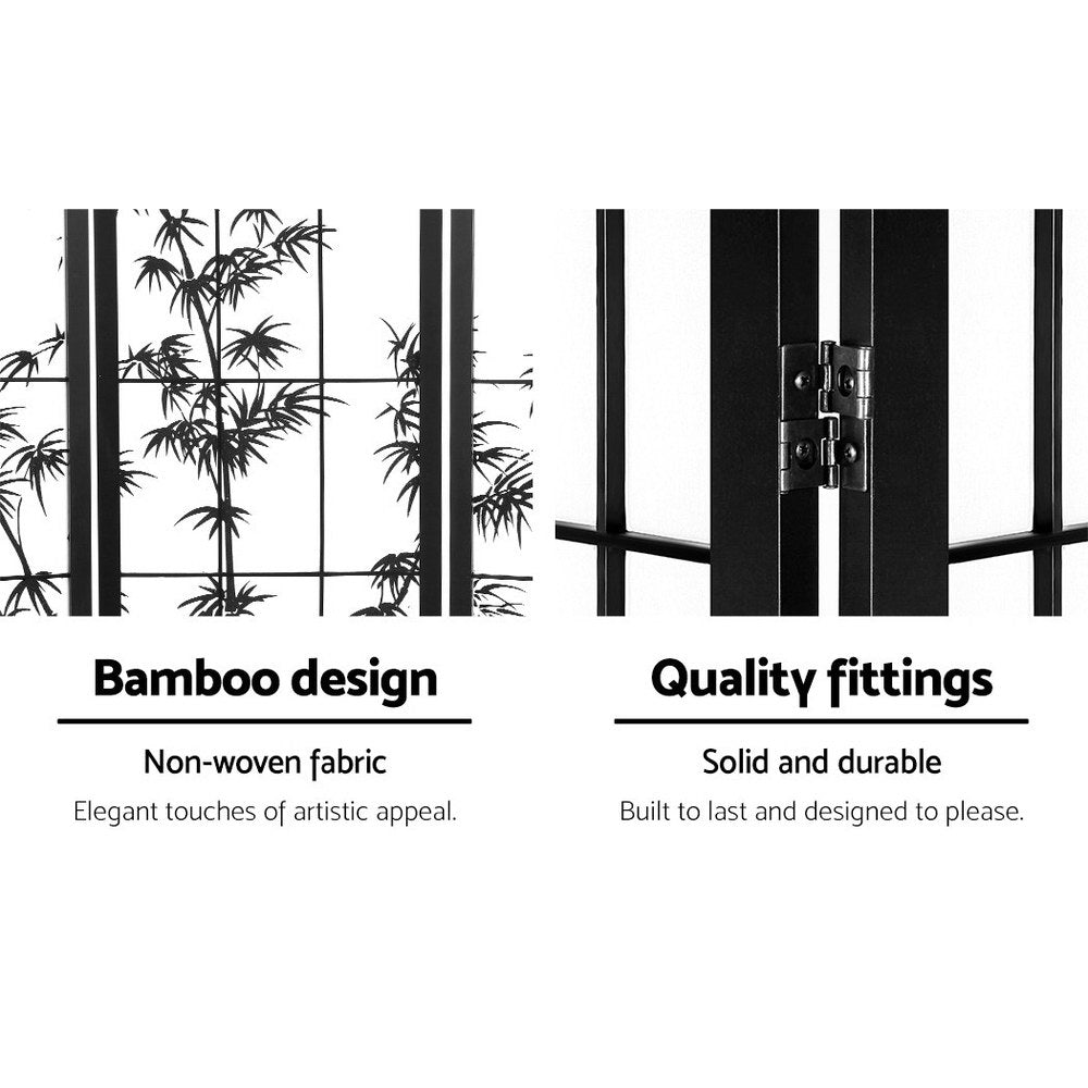 4 Panel Room Divider Screen Privacy Dividers Pine Wood Stand Shoji Bamboo Black White - image3