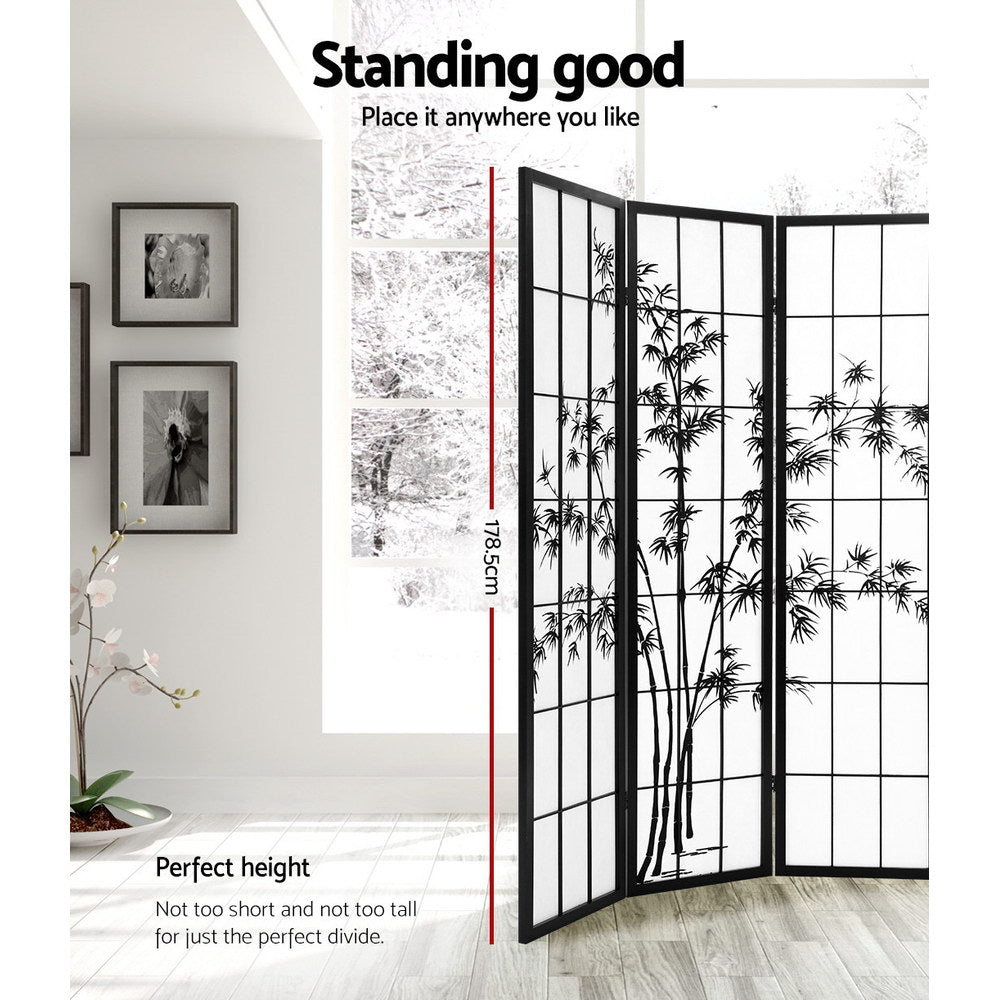 4 Panel Room Divider Screen Privacy Dividers Pine Wood Stand Shoji Bamboo Black White - image4