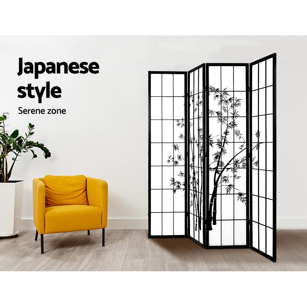 4 Panel Room Divider Screen Privacy Dividers Pine Wood Stand Shoji Bamboo Black White - image5