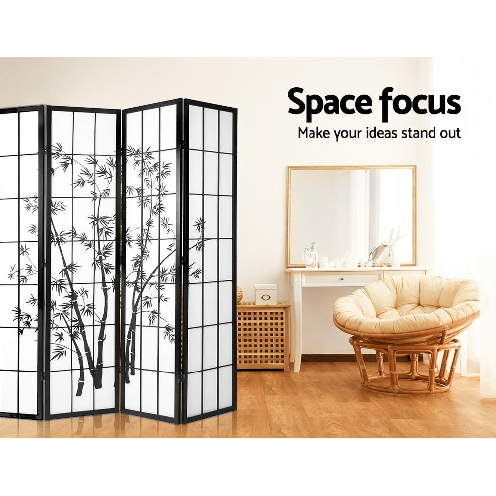 4 Panel Room Divider Screen Privacy Dividers Pine Wood Stand Shoji Bamboo Black White - image6