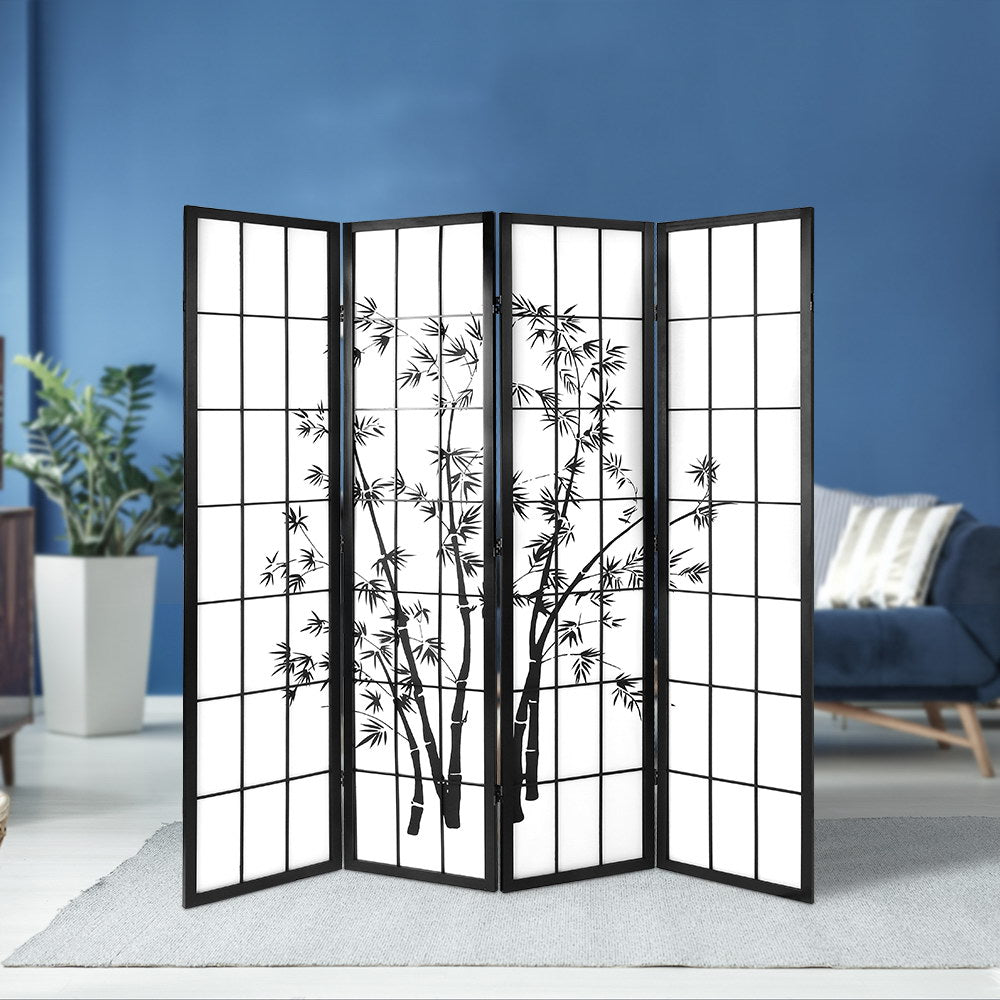 4 Panel Room Divider Screen Privacy Dividers Pine Wood Stand Shoji Bamboo Black White - image7