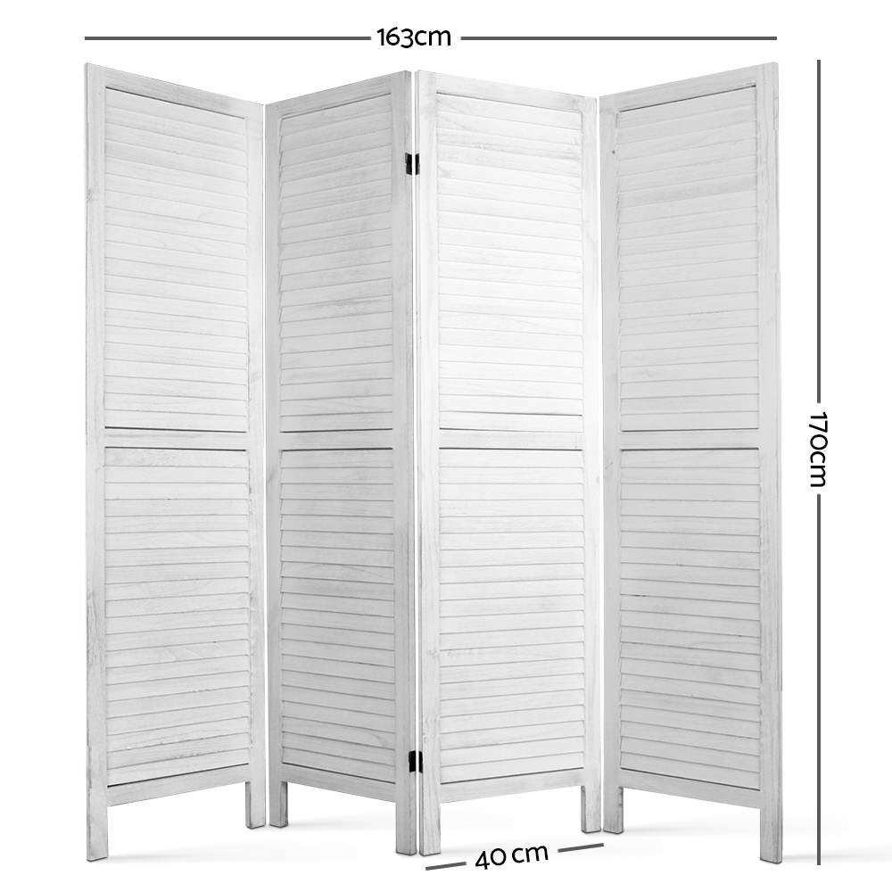 4 Panel Foldable Wooden Room Divider - White - image2