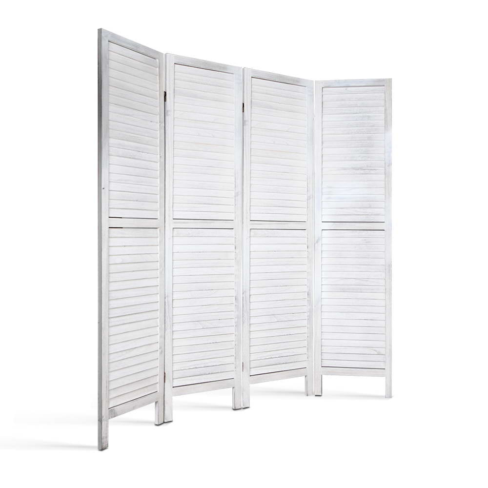 4 Panel Foldable Wooden Room Divider - White - image4