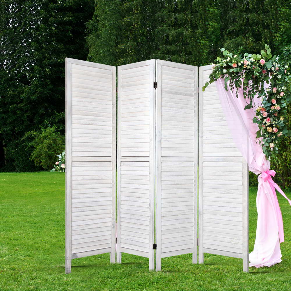 4 Panel Foldable Wooden Room Divider - White - image7